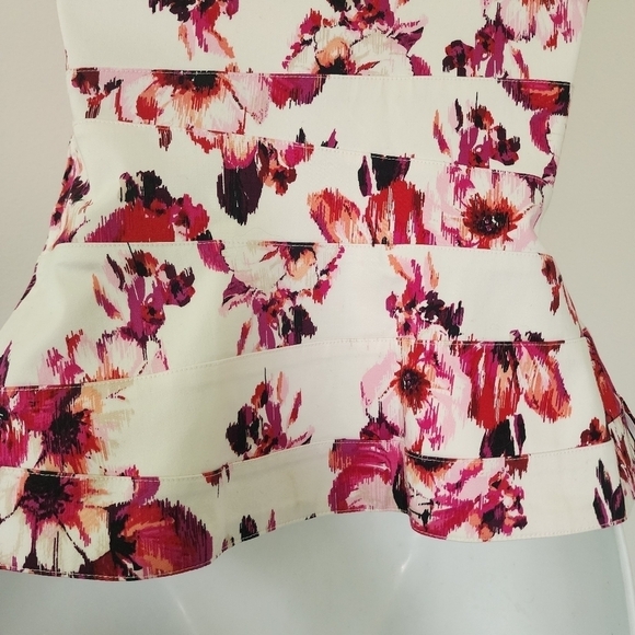 White House Black Market Pink and Red Cottage Floral Print Pleated Corset Sz 4 - Picture 9 of 12